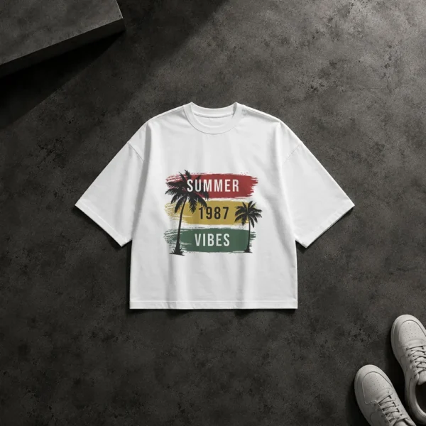 تیشرت باکسی طرح نخل Summer 1987 Vibes کد 16697