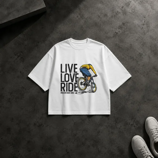 تیشرت باکسی دوچرخه طرح Live Love Ride Mountain Bike کد 16722