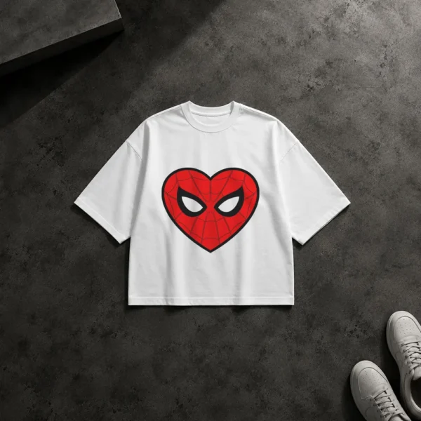 تیشرت باکسی مرد عنکبوتی طرح قلب عاشقانه (Spider-Man) کد 1754