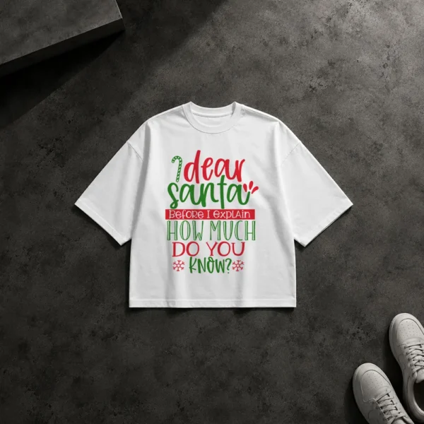 تیشرت باکسی کریسمس نوشته Dear Santa How Much Do You Know کد 17653