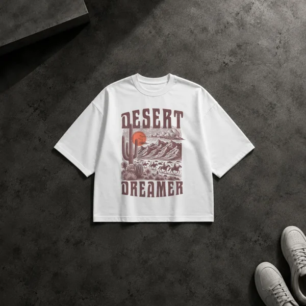 تیشرت باکسی کویر طرح منظره و نوشته Desert Dreamer کد 17742