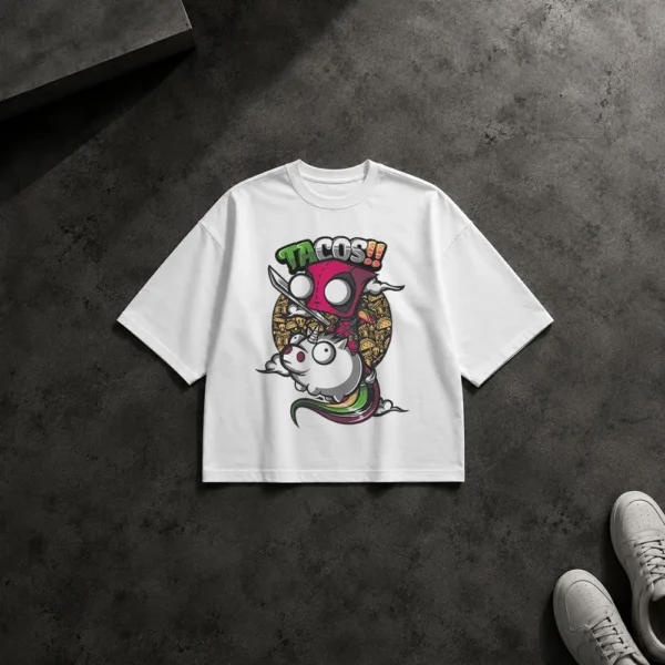تیشرت باکسی تاکو طرح گربه و نوشته Tacos کد 17846
