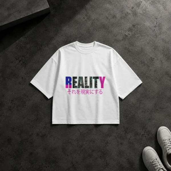 تیشرت باکسی تایپوگرافی Reality طرح ژاپنی مینیمال کد 17852