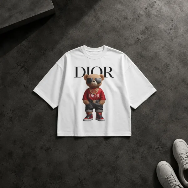 تیشرت باکسی خرس طرح دیور پوشاک قرمز (Dior Bear) کد 17941