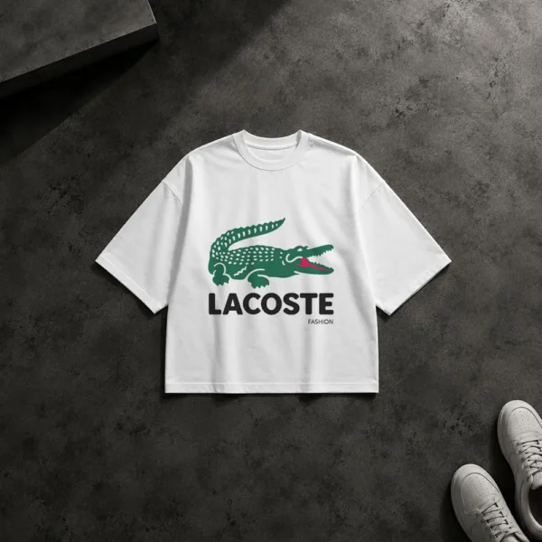 تیشرت باکسی لاکوست طرح لوگوی کروکودیل سبز (Lacoste)
