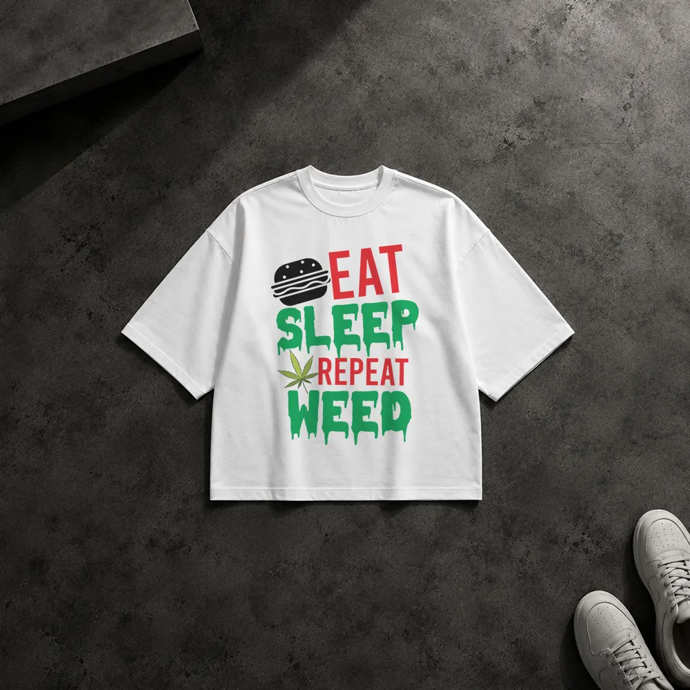 تیشرت باکسی طرح Eat Sleep Repeat Weed کد 18353