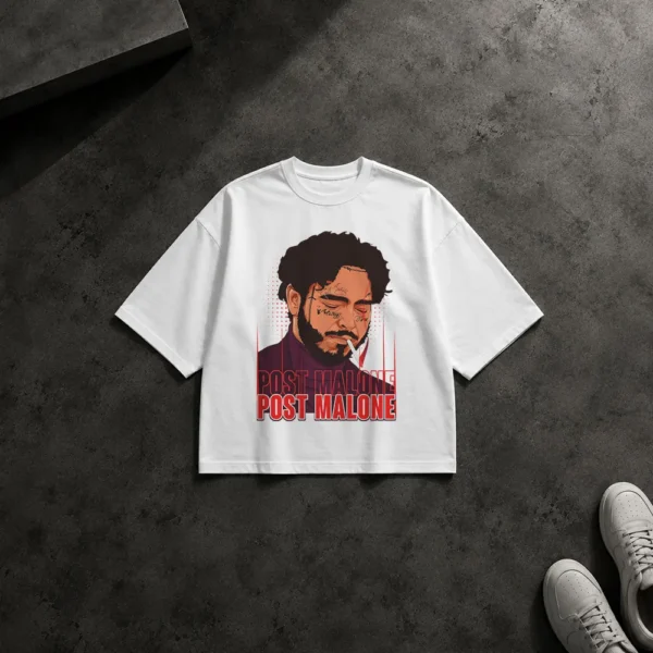تیشرت باکسی پست مالون طرح پرتره (Post Malone) کد 18676