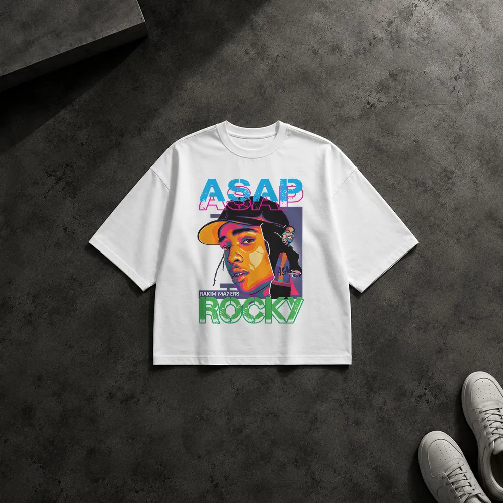 تیشرت باکسی طرح پرتره رنگی ای‌سپ راکی (ASAP Rocky) کد 18687