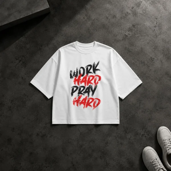 تیشرت باکسی تایپوگرافی Work Hard Pray Hard کد 19158