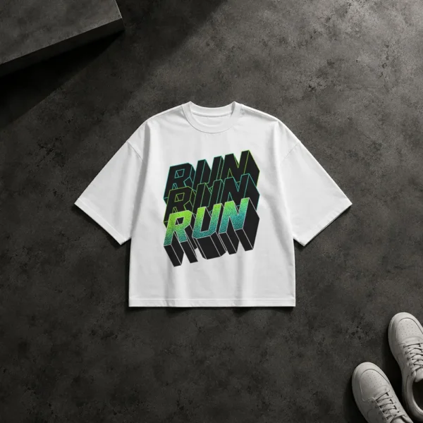 تیشرت باکسی تایپوگرافی سه‌بعدی Run Run Run سبز کد 19184