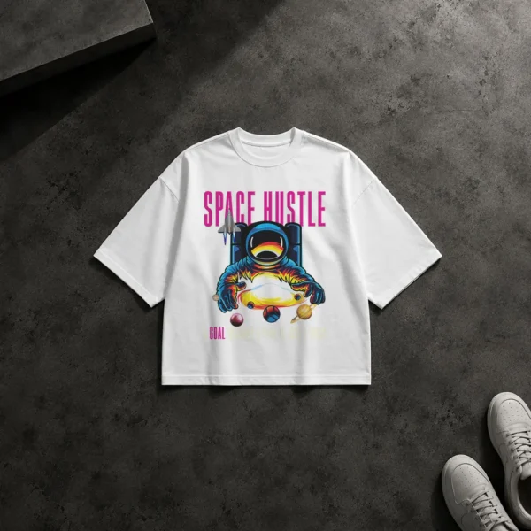 تیشرت باکسی فضانورد طرح رنگارنگ Space Hustle