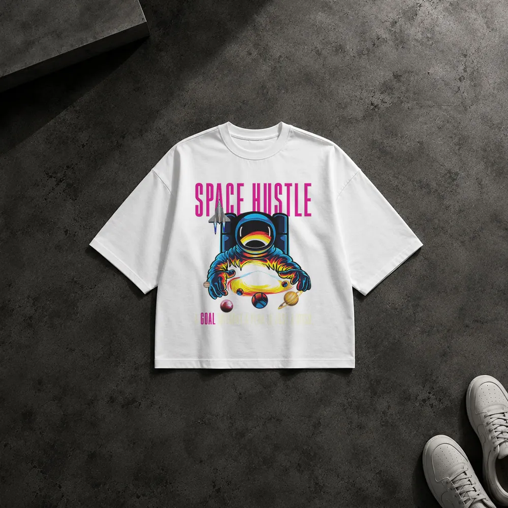 تیشرت باکسی فضانورد طرح رنگارنگ Space Hustle