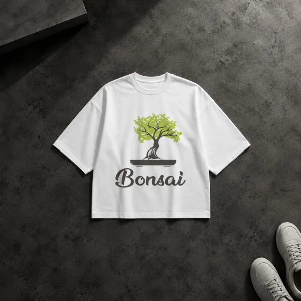 تیشرت باکسی طرح بونسای سبز Bonsai کد 19402