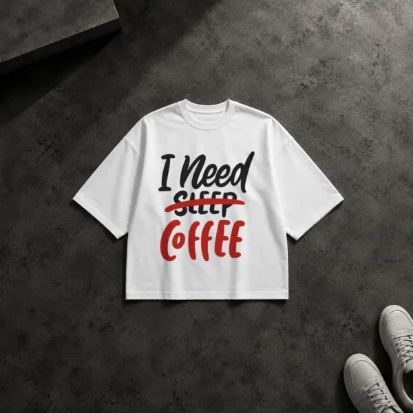 تیشرت باکسی نوشته I Need Coffee کد 19503