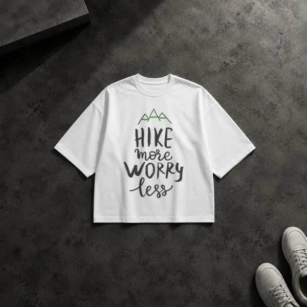 تیشرت باکسی تایپوگرافی Hike More Worry Less با کوه کد 20498
