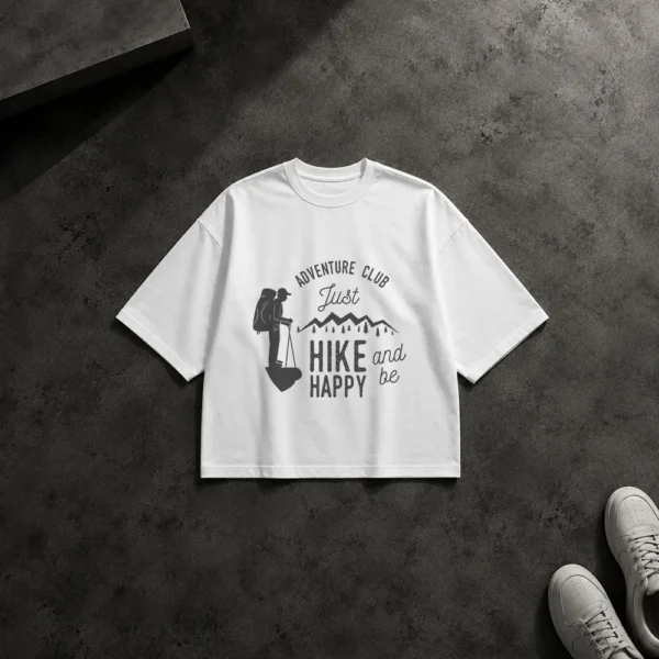 تیشرت باکسی طرح کوهنورد Adventure Club Hike And Be Happy کد 20505
