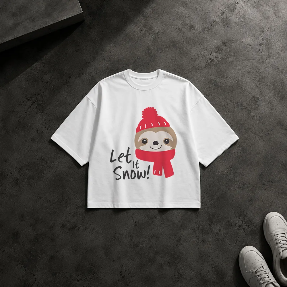 تیشرت باکسی تنبل طرح Let it Snow کد 2098