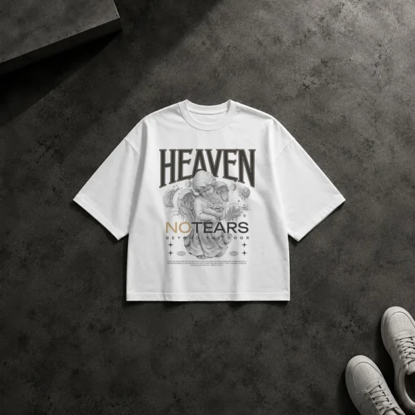 تیشرت باکسی فرشته طرح Heaven No Tears کد 21256