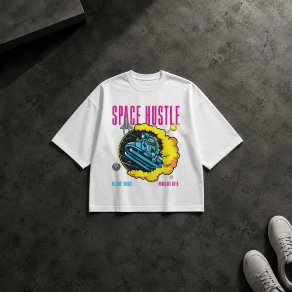 تیشرت باکسی فضانورد سوار موتورسیکلت فضایی طرح Space Hustle