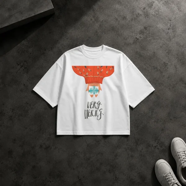 تیشرت باکسی تابستانی طرح هندوانه و نوشته Very Merry کد 21788
