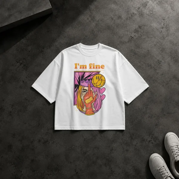 تیشرت باکسی کلاژ هنری نوشته I’m Fine کد 21854
