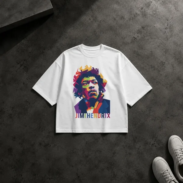 تیشرت باکسی جیمی هندریکس طرح پرتره هندسی رنگارنگ (Jimi Hendrix) کد 22018