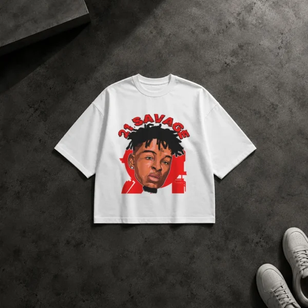 تیشرت باکسی توئنی وان سویج طرح پرتره قرمز (21 Savage) کد 22184