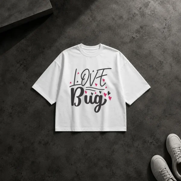تیشرت باکسی عاشقانه تایپوگرافی Love Bug کد 23225