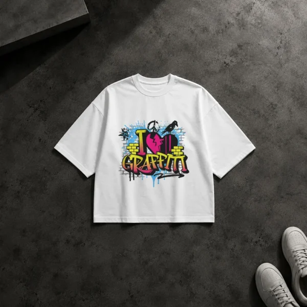 تیشرت باکسی گرافیتی عاشقانه نوشته I Love Graffiti کد 23228