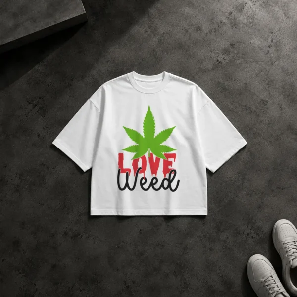 تیشرت باکسی ماری‌جوانا طرح برگ سبز Love Weed کد 23243