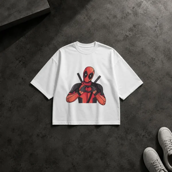 تیشرت باکسی ددپول طرح قلب با دست کارتونی (Deadpool) کد 242