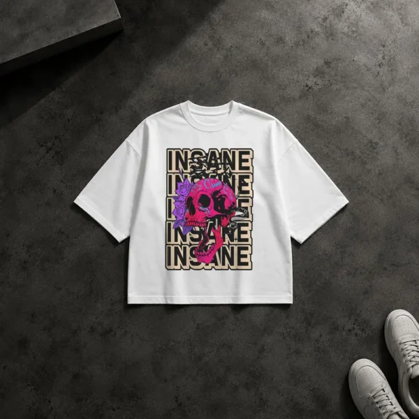 تیشرت باکسی جمجمه طرح تایپوگرافی Insane