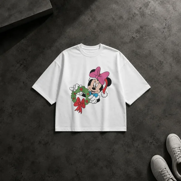 تیشرت باکسی مینی موس طرح تاج گل کریسمس (Minnie Mouse) کد 2725