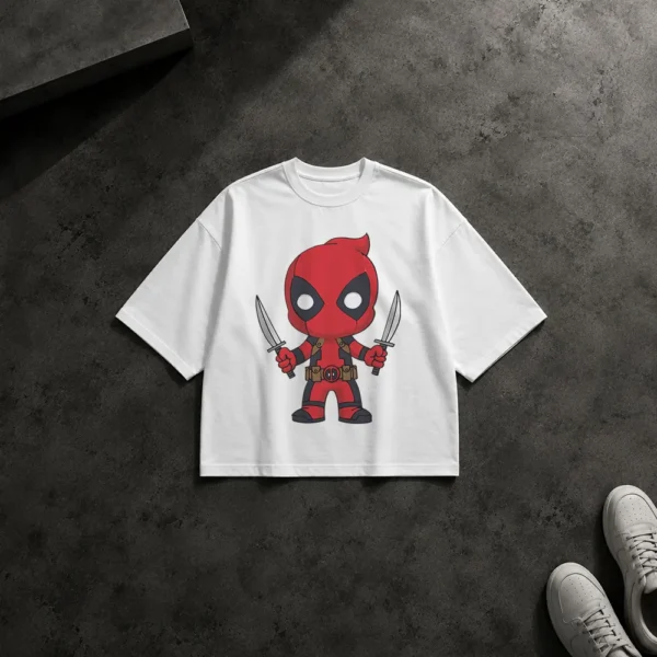تیشرت باکسی ددپول طرح چیبی با شمشیرها (Deadpool)