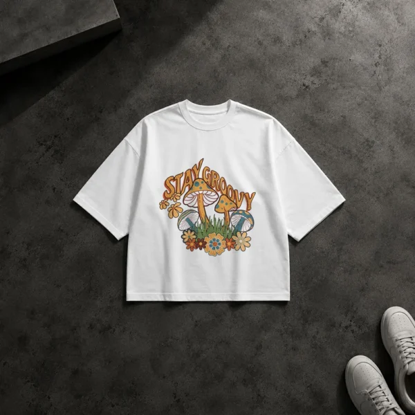 تیشرت باکسی قارچ طرح استی گروووی (Stay Groovy)