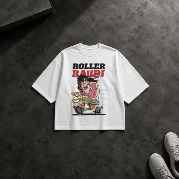 تیشرت باکسی طرح دختر اسکوترسوار Roller Rage کد 32333