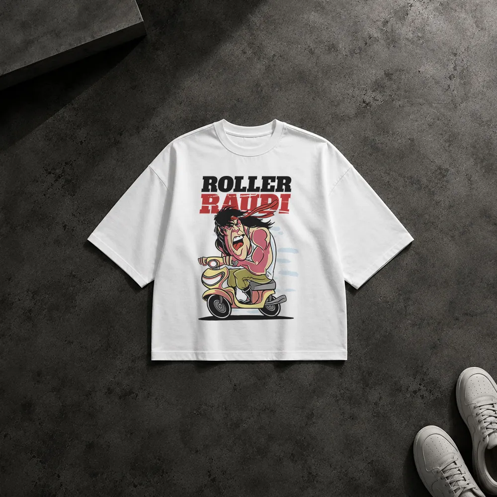 تیشرت باکسی طرح دختر اسکوترسوار Roller Rage کد 32333