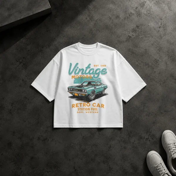تیشرت باکسی ماشین کلاسیک طرح Vintage Motors کد 3323