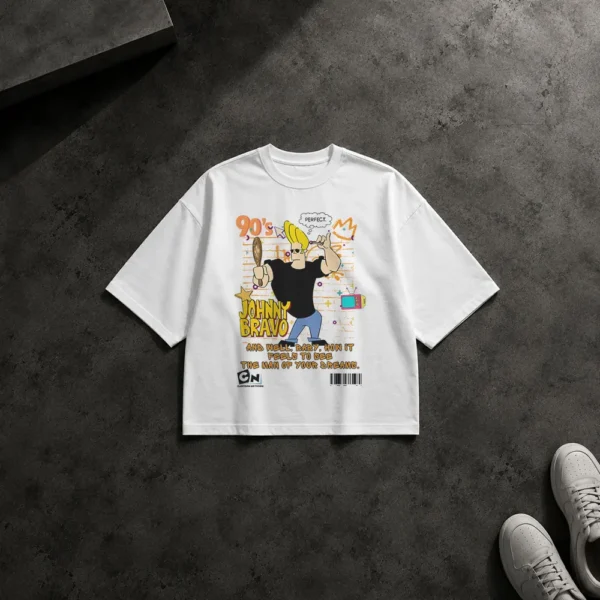 تیشرت باکسی جانی براوو طرح پوستر دهه نود (Johnny Bravo) کد 3826