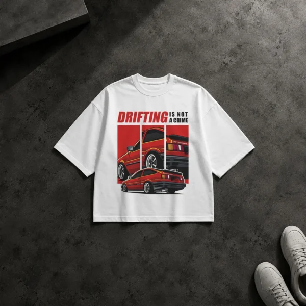 تیشرت باکسی ماشین دریفت قرمز طرح Drifting Is Not a Crime کد 3831