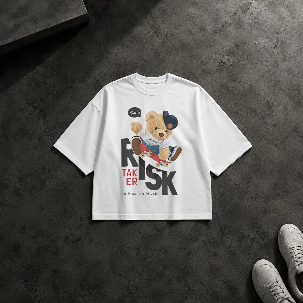 تیشرت باکسی خرس عروسکی طرح Risk Taker کد 3844