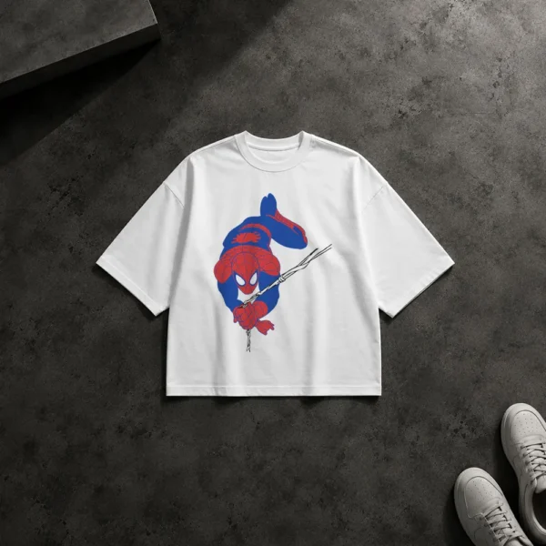 تیشرت باکسی مرد عنکبوتی طرح آویزان از تار (Spider-Man)