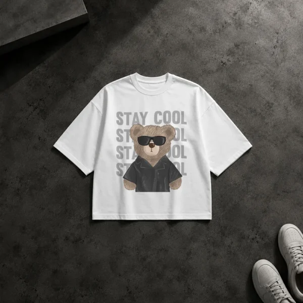 تیشرت باکسی خرس عروسکی عینکی طرح Stay Cool
