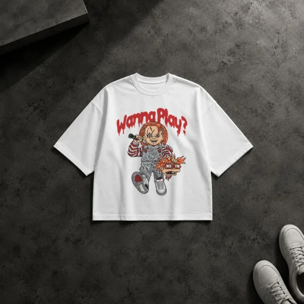 تیشرت باکسی فیلم چاکی طرح Wanna Play (Chucky)