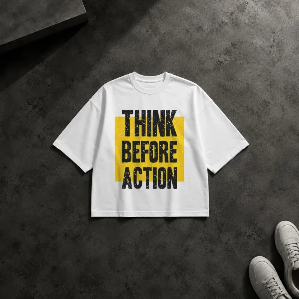 تیشرت باکسی انگیزشی طرح Think Before Action