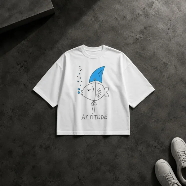 تیشرت باکسی ماهی طرح Attitude کارتونی