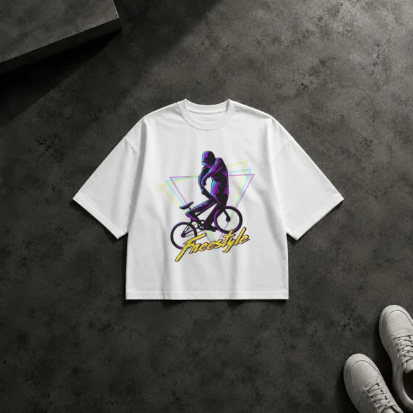 تیشرت باکسی دوچرخه BMX طرح فری‌استایل نئونی