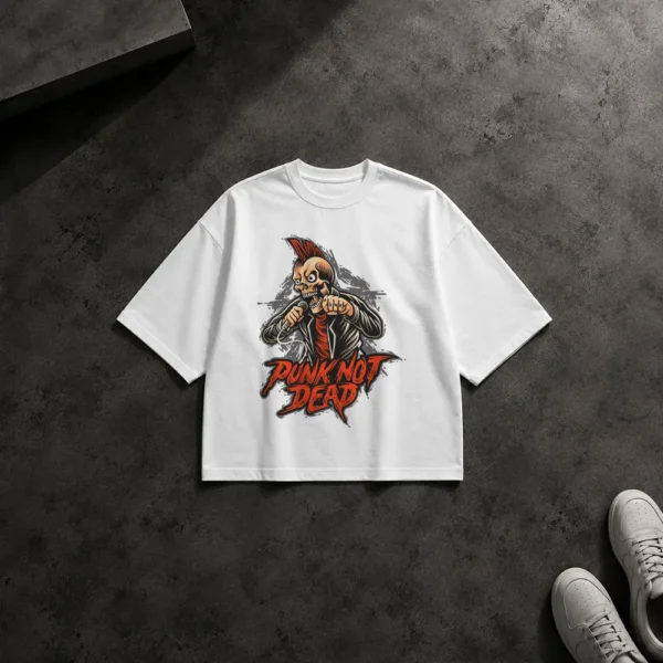 تیشرت باکسی اسکلت پانک طرح Punk Not Dead