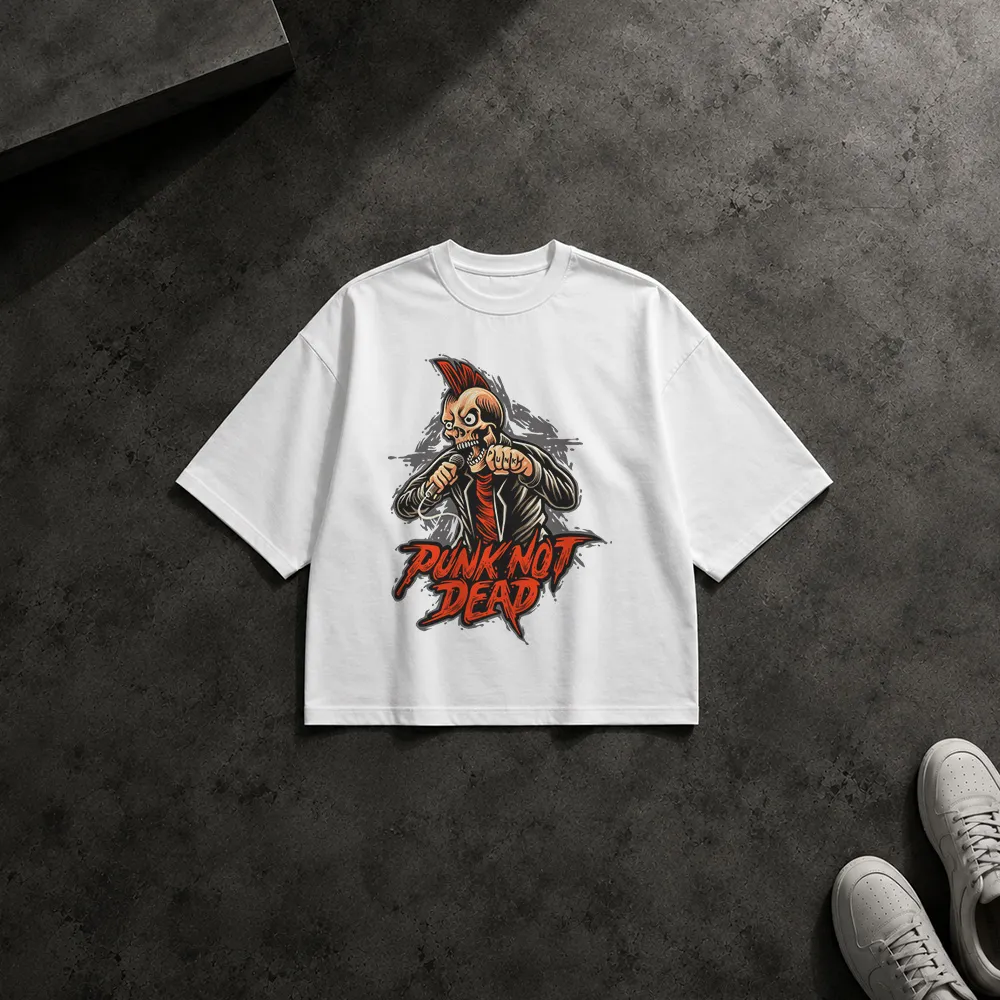 تیشرت باکسی اسکلت پانک طرح Punk Not Dead کد 7111