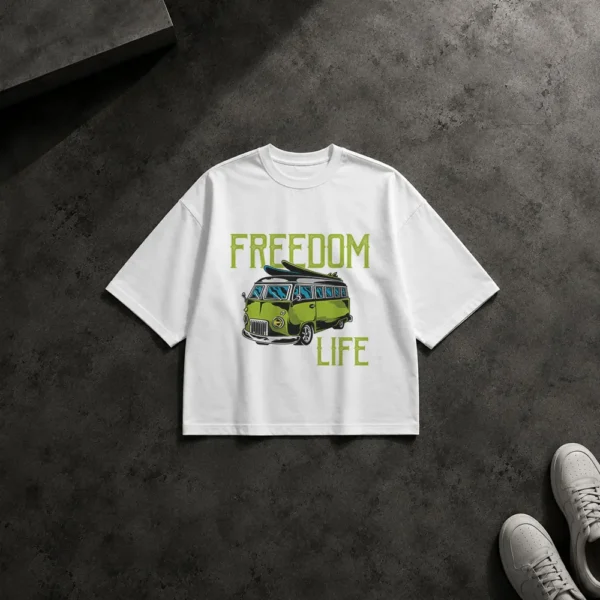 تیشرت باکسی ون فولکس‌واگن طرح Freedom Life کد 7239